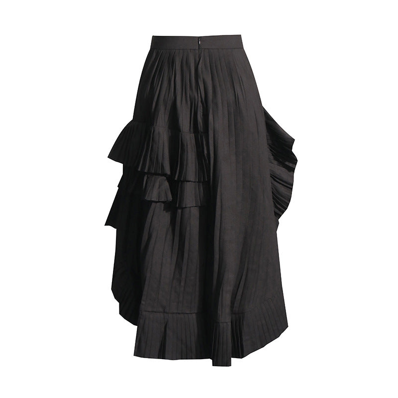 Pre Order:  Solid Pleated Ruffled Edge High Waist Skirt