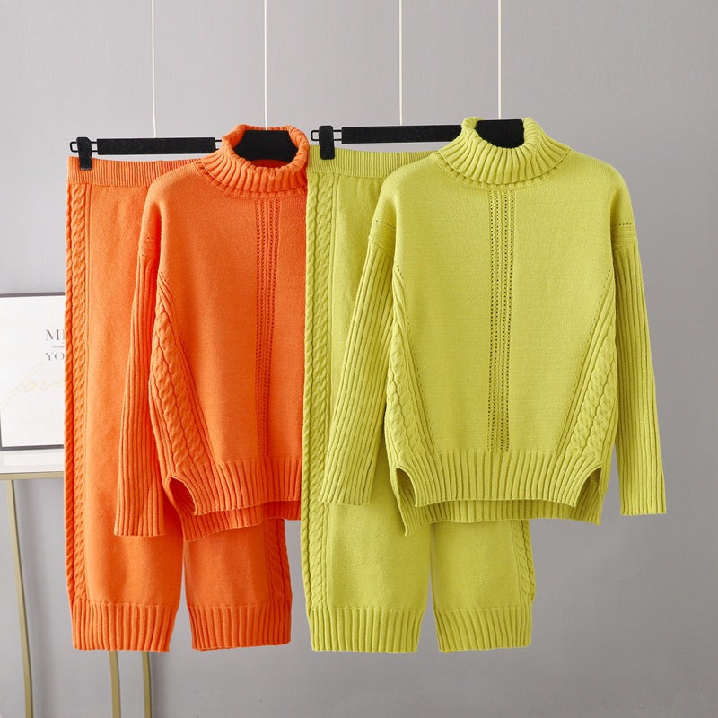 Pre Order:  Casual Thick Turtleneck Knit Sweater + Wide Leg Knit Pants