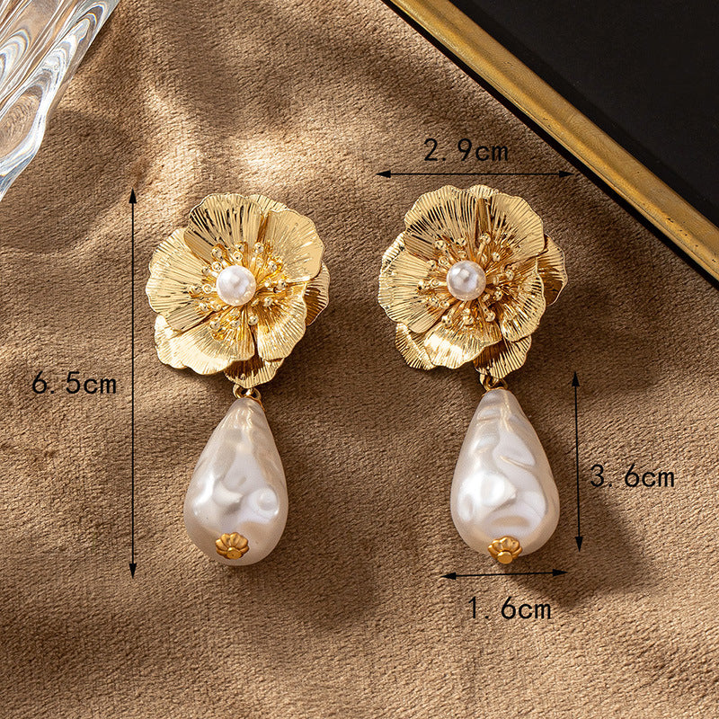 Pre Order:  Elegant Flower Drop Pearl Earrings