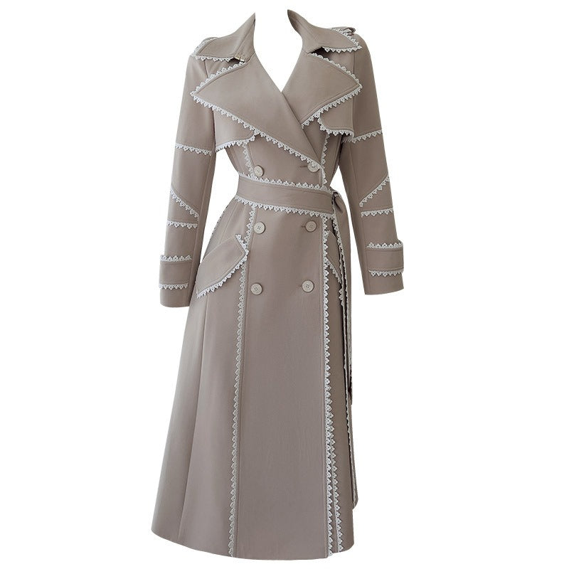 Lace Trimmed Belted Trench Coat