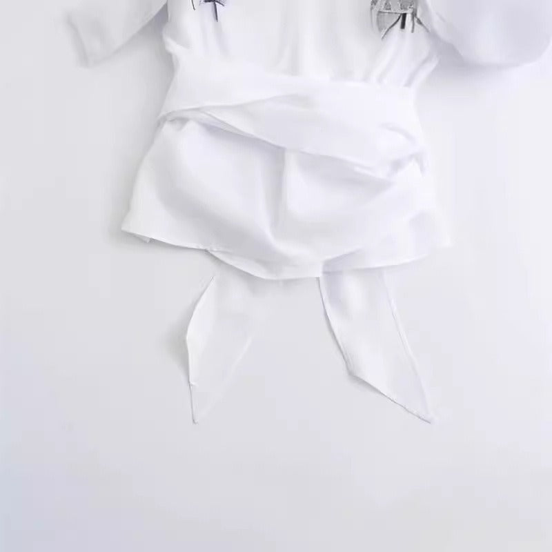 Pre Order: Kimono-Like Collar Back Bow Shirt