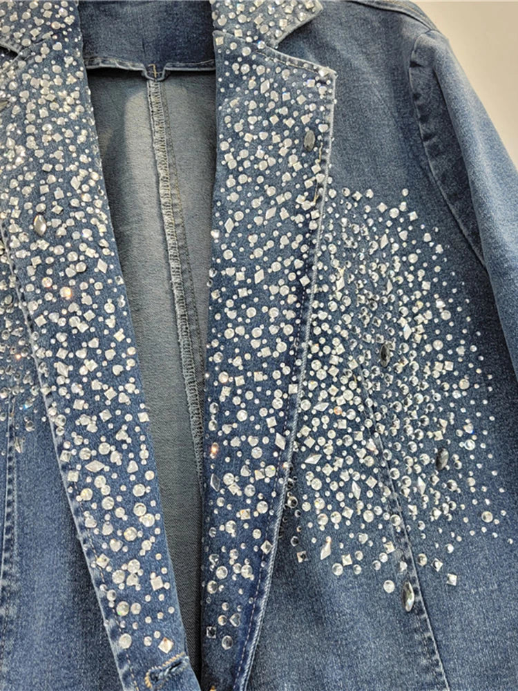 Pre Order:  Gradient Blue Diamond Embellished Irregular Denim Blazer