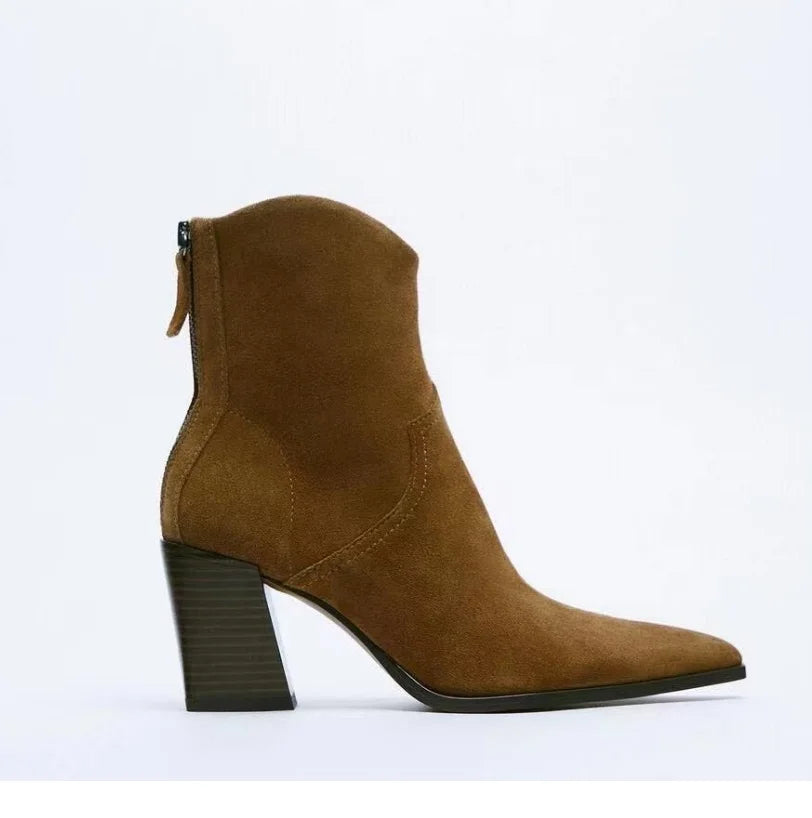 Pre Order:  Retro Pointed Toe Chunky Heel Ankle Boots