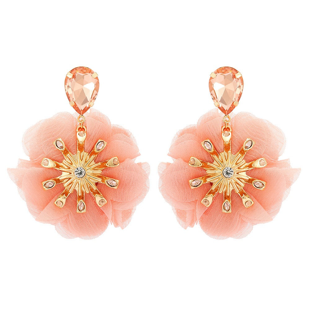 Pre Order:  Chiffon Diamond Large Flower Earrings