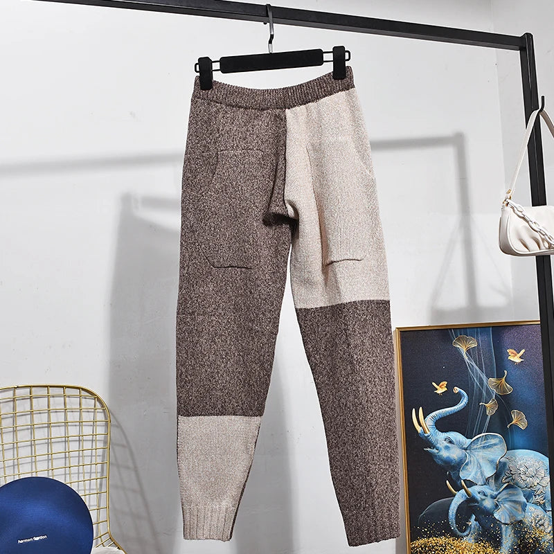 Pre Order:  Two-Tone Slit Sweater+Pants Knitted Set