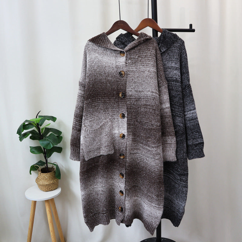 Pre Order: Retro Stripes Soft Hooded Knitted Cardigan