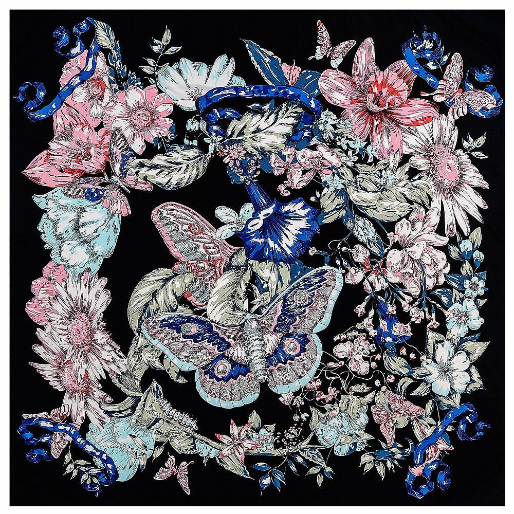 Pre Order:  Hand Painted Butterfly Flower Square Scarf