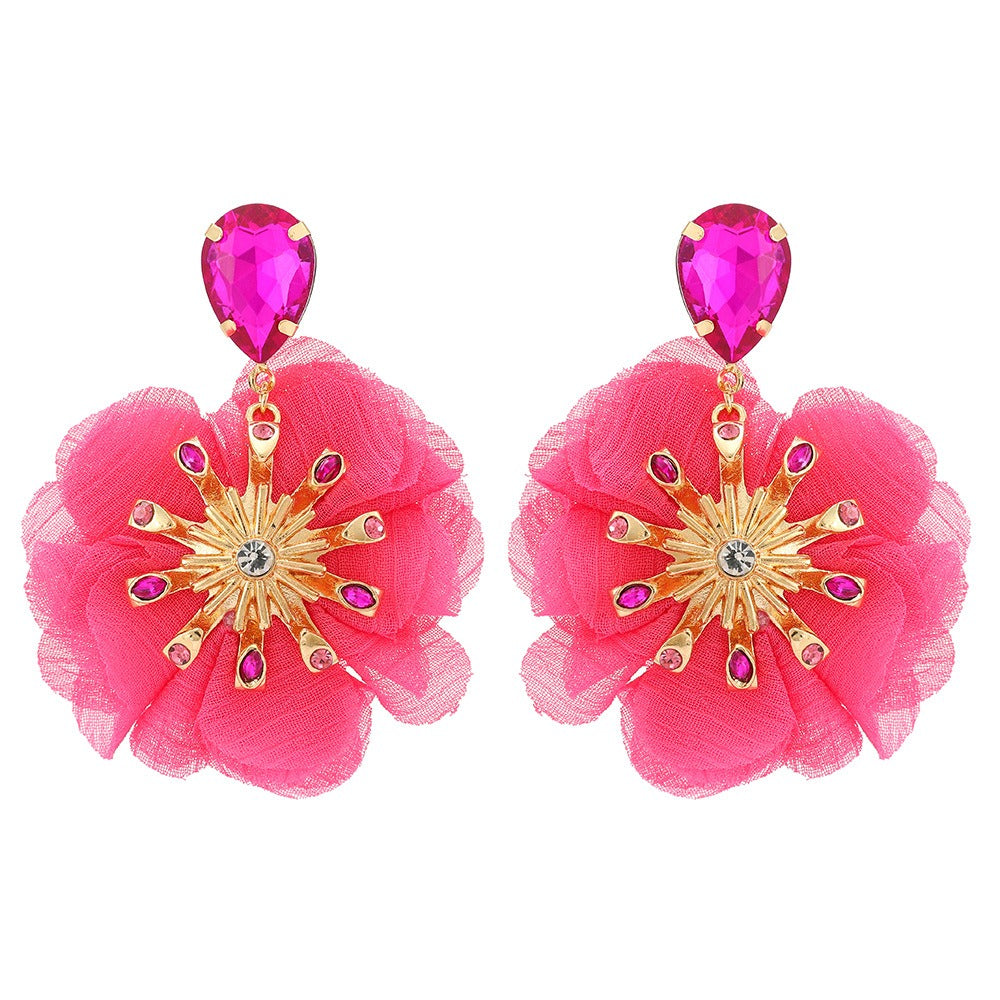 Pre Order:  Chiffon Diamond Large Flower Earrings