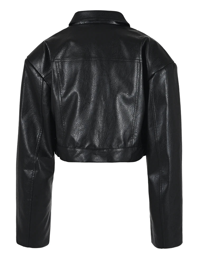 Pre Order:  Solid Cropped PU Leather Jacket