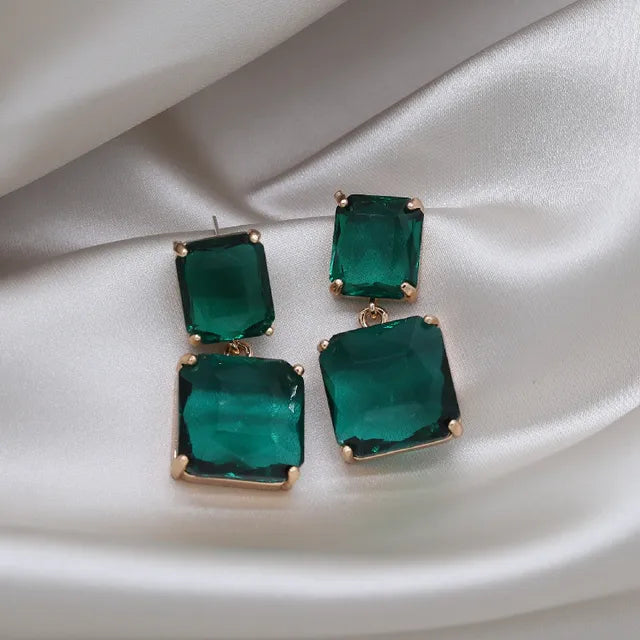 Pre Order:  Double Square Crystal Pendant Drop Earrings