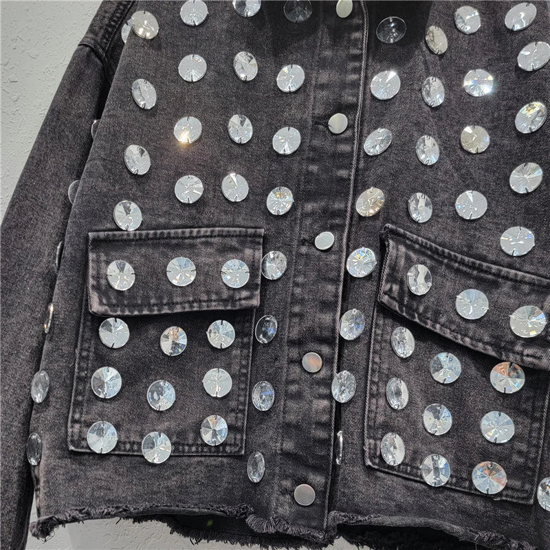 Pre Order:  Hand Sewn Diamond Loose Denim Jacket