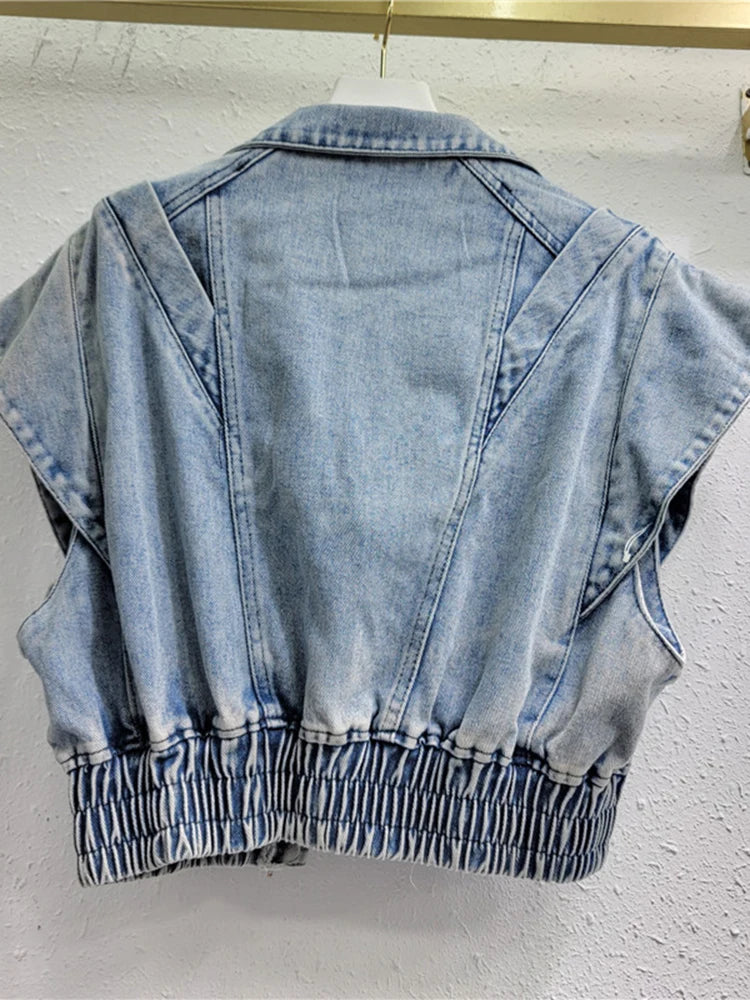 Retro Blue Washed Denim Vest