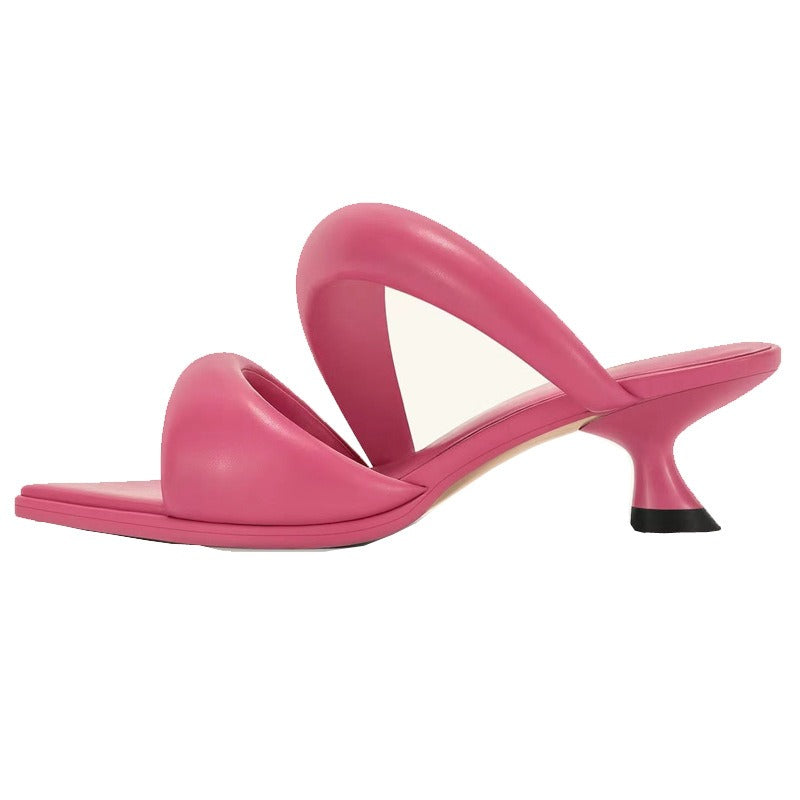 Pre Order:  Puffy Strap Low Heel Stiletto Sandals