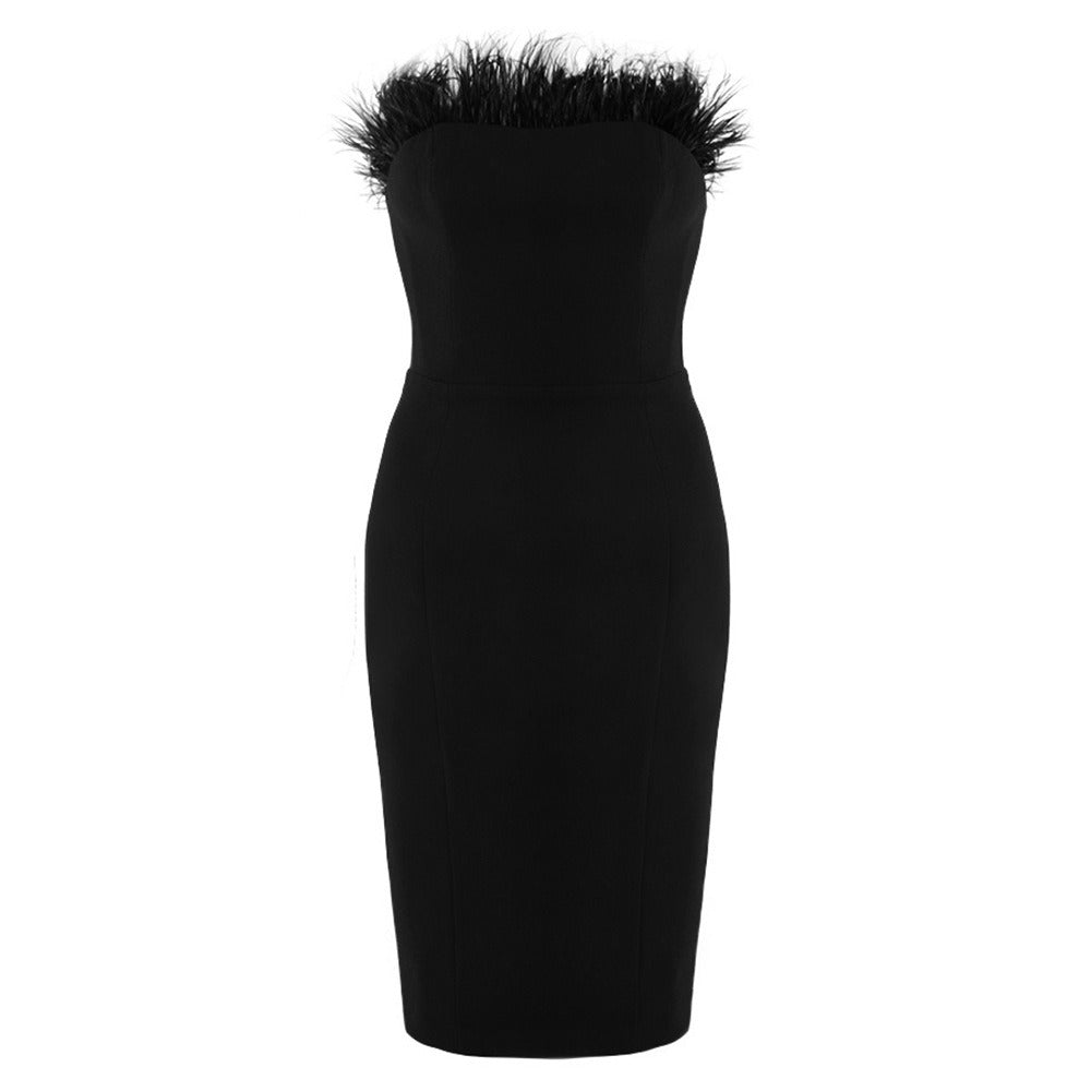 Pre Order:  Tube Top Feather Bandage Banquet Dress