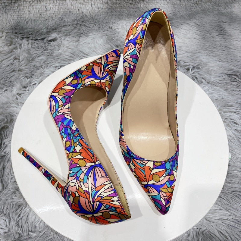 Pre Order:  Floral Printed Satin Pointed-Toe Shoes