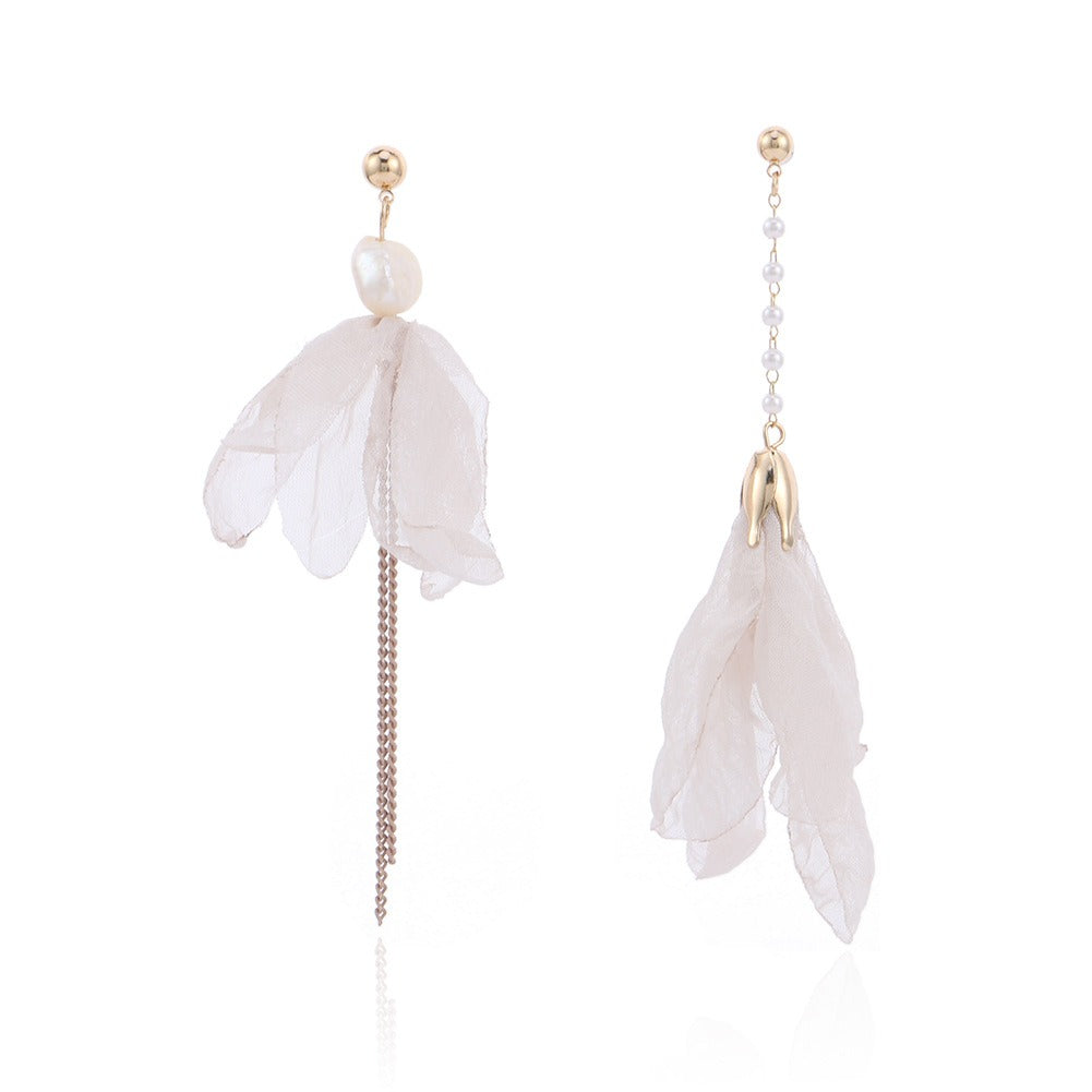 Pre Order:  Long Tassel Flower Pearl Asymmetric Earrings