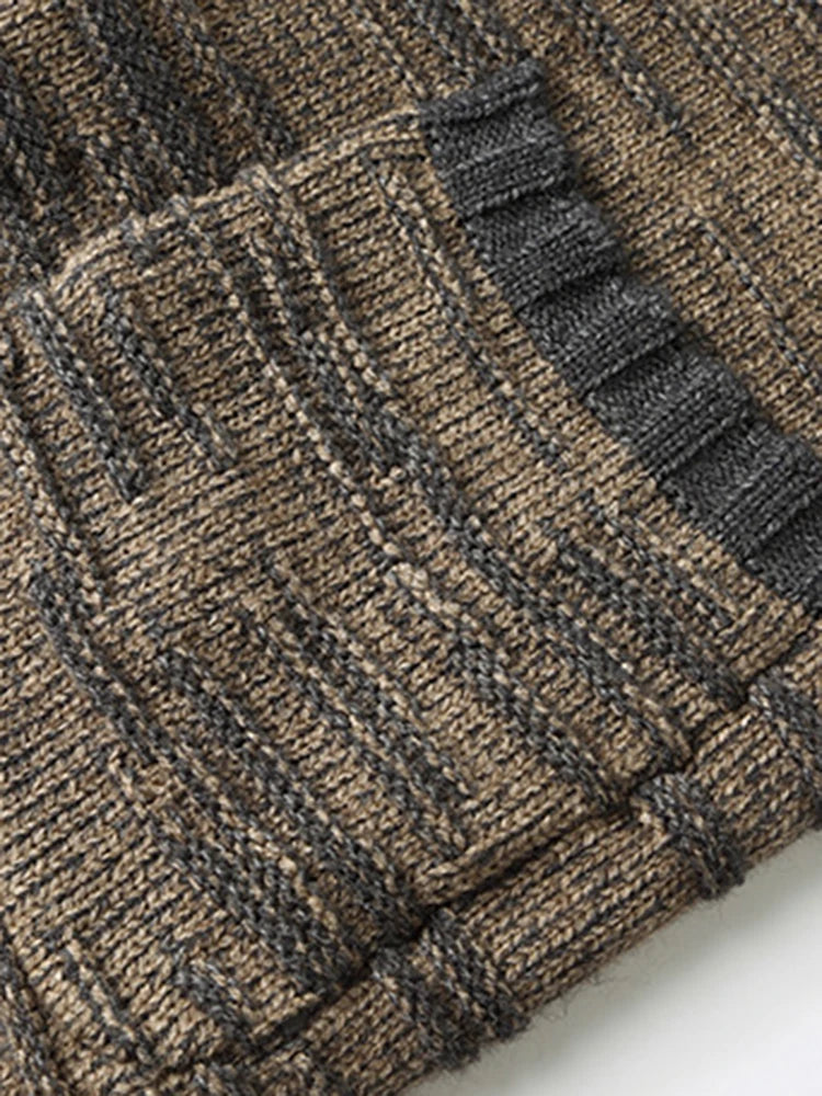 Pre Order:  Brown Knitted Patchwork Denim Cardigan Sweater