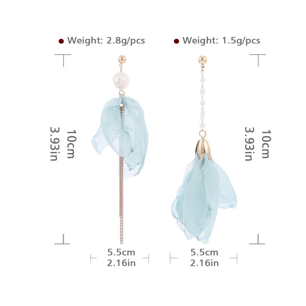 Pre Order:  Long Tassel Flower Pearl Asymmetric Earrings