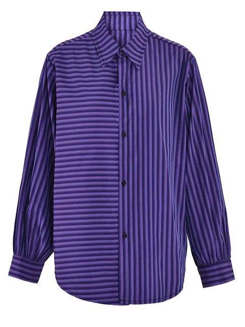 Pre Order:  Asymmetric Stripes Loose Casual Long Sleeved Shirt