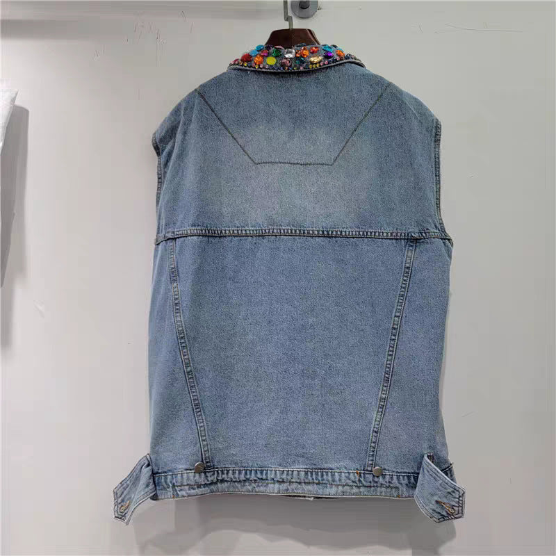 Handmade Nail Beads Diamond Loose Denim Vest