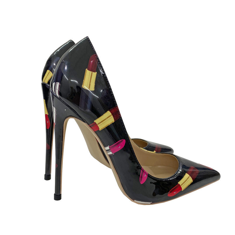 Pre Order:  Lipstick Print Faux Leather Stilettos