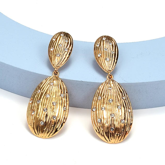 Pre Order:  Oval Shells Rhinestones Drop Earrings