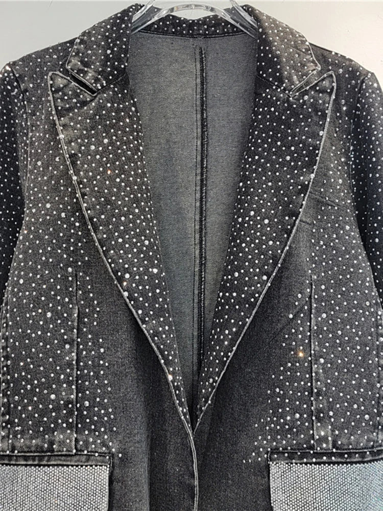 Pre Order:  Diamond Studded Washed Black Denim Jacket