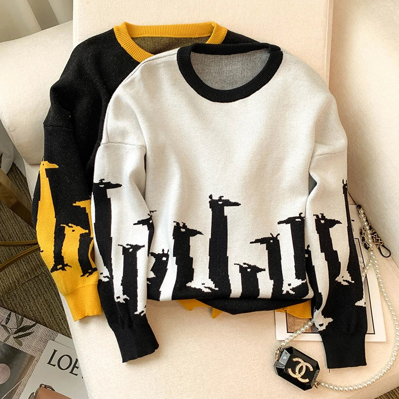 Pre Order:  Giraffes Contrast Knitted Sweater