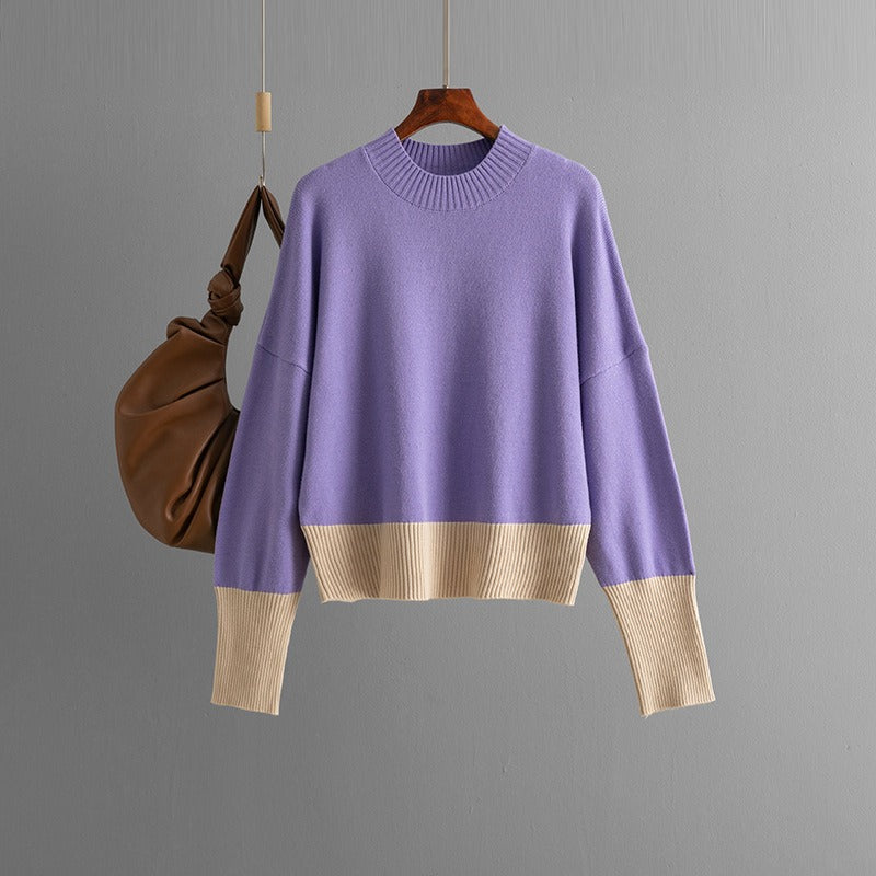 Pre Order:  Round Neck Loose Color Block Knitted Sweater