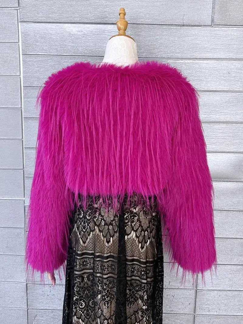 Pre Order:  Pink Cropped Furry Shawl Jacket