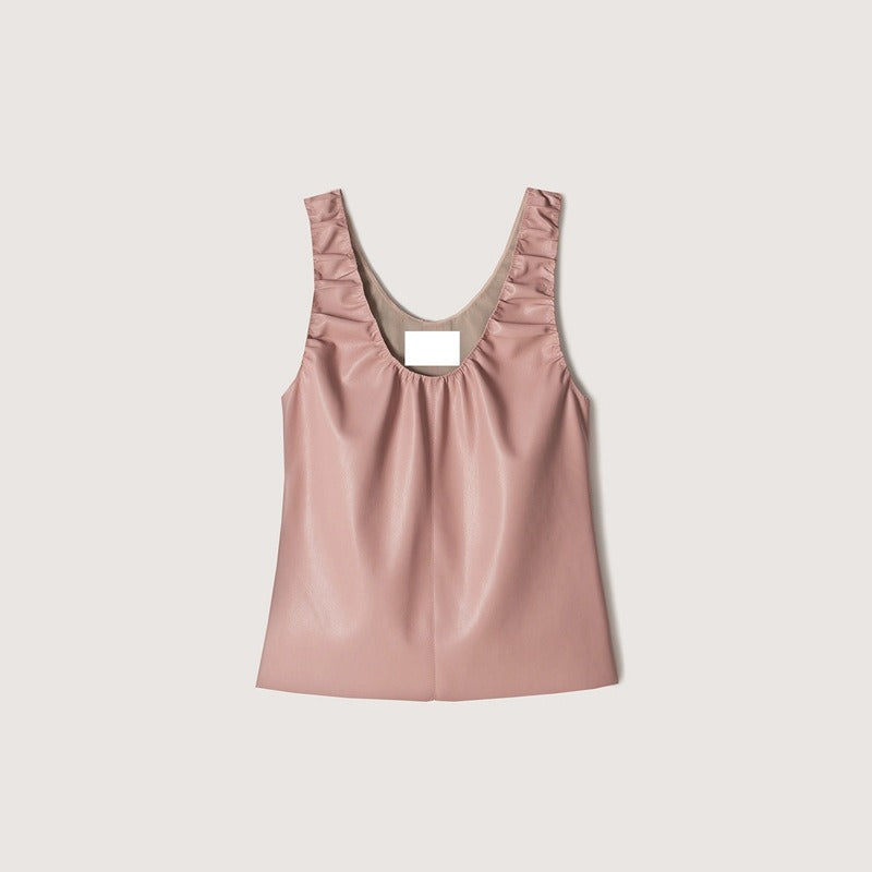 Pre Order: Faux Leather Pleated Sleeveless Top