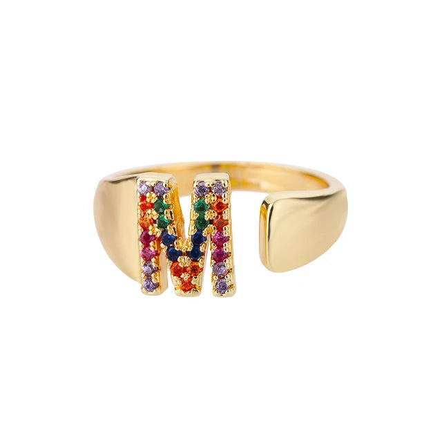 Pre Order:  Multicolor Zircon Alphabet Plated Rings