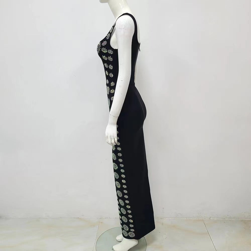 Pre Order:  Diamond Embellishment Hip Wrapped Bandage Maxi Dress