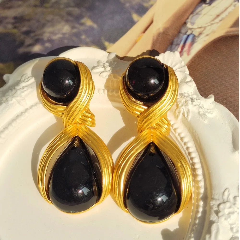 Pre Order:  Black Gem Twist Drop Earrings