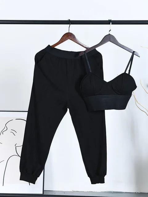 Pre Order:  Black Crop Top High Waist Pants Set