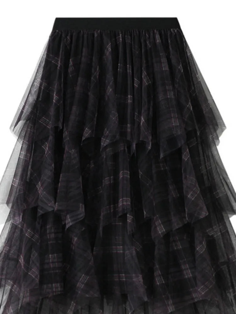 Pre Order: Irregular Mesh A-Line Midi Cake Skirt