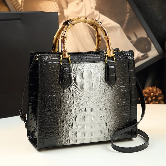 Pre Order:  Bamboo Handle Faux Crocodile Bag