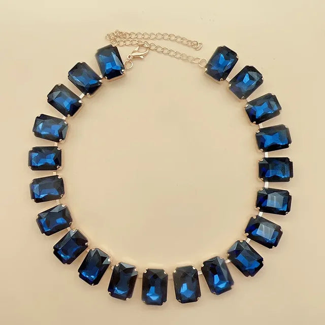 Pre Order:  Shiny Glass Crystals Elliptic Cut Luxury Short Necklace