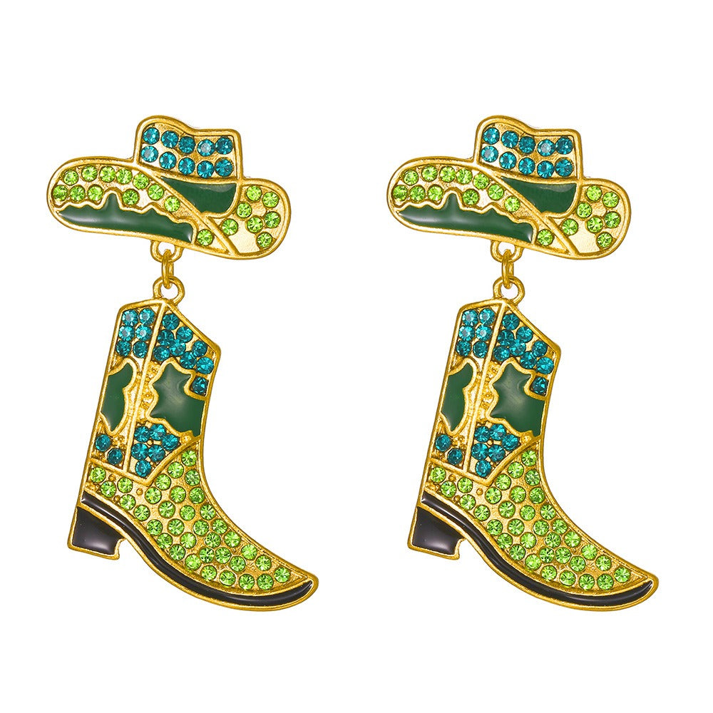 Pre Order:  Rhinestones Cowboy Hat Boots Earrings