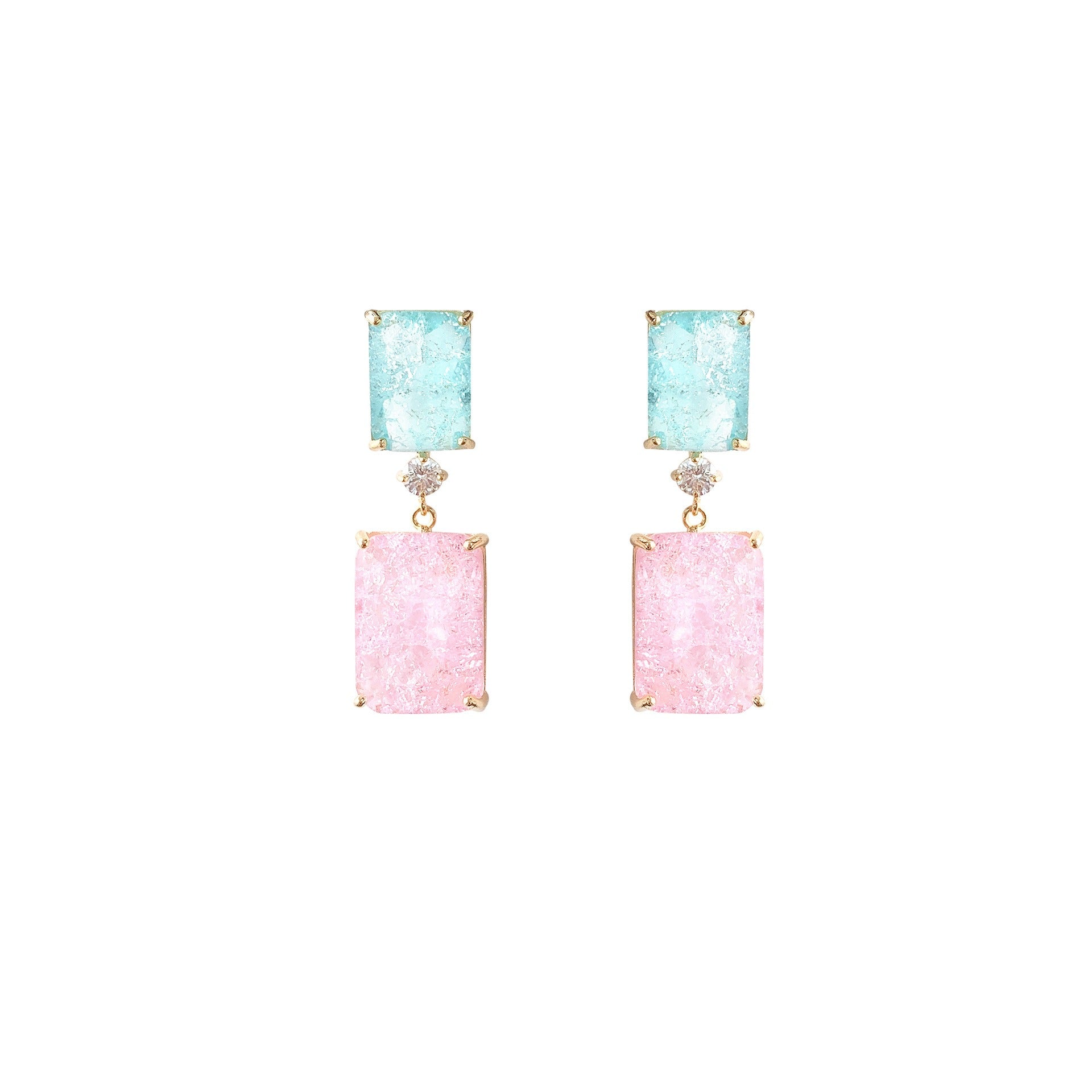 Pre Order:  Silver Needle Geometric Block Ice Crack Earrings