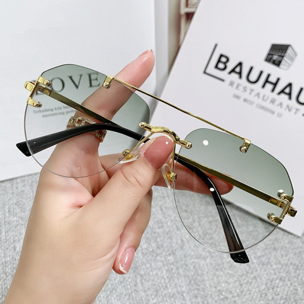 Pre Order:  Retro Double Bridge Rimless Sunglasses