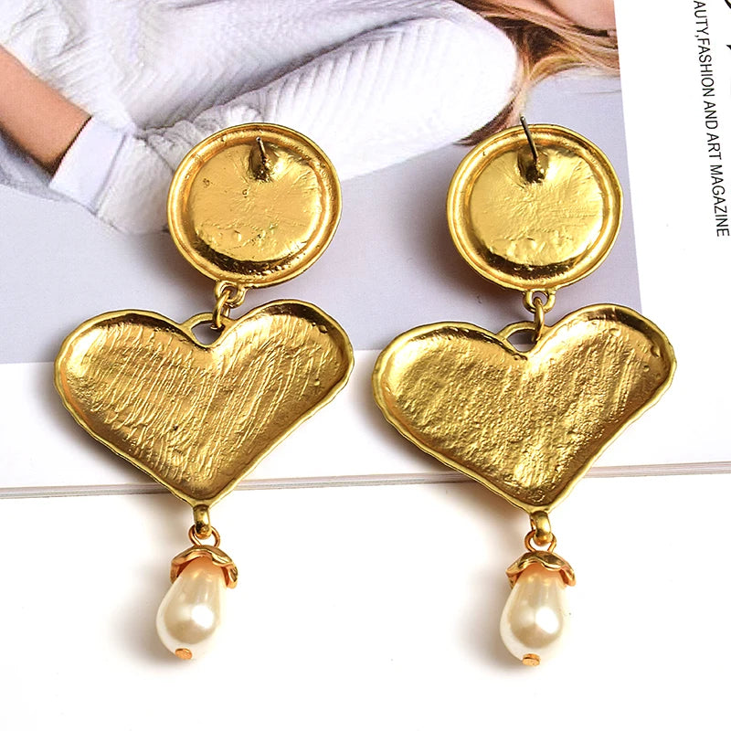 Pre Order:  Hearts Faux Pearls Dangle Earrings