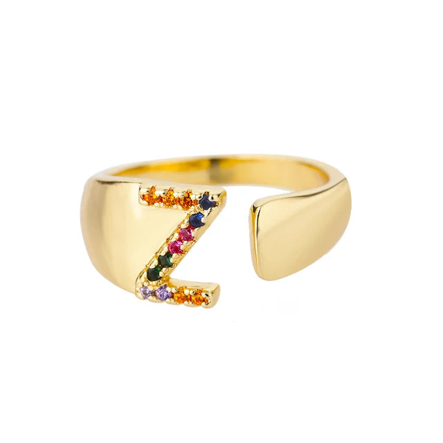 Pre Order:  Multicolor Zircon Alphabet Plated Rings