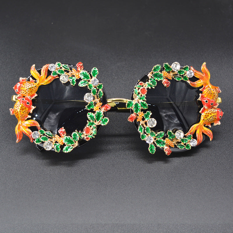 Retro Hollow Carving Small Fish Flower Sunglasses