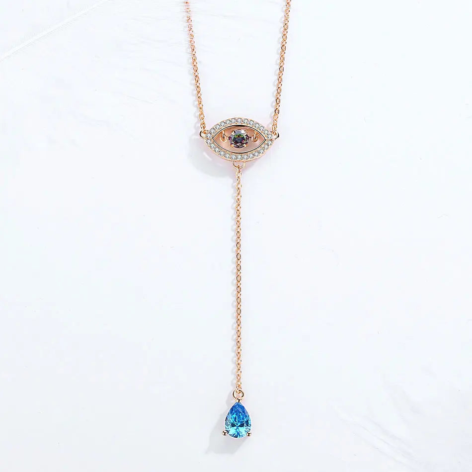 Pre Order:  925 Sterling Silver Water Drop Zircon Pendant Eye Necklace