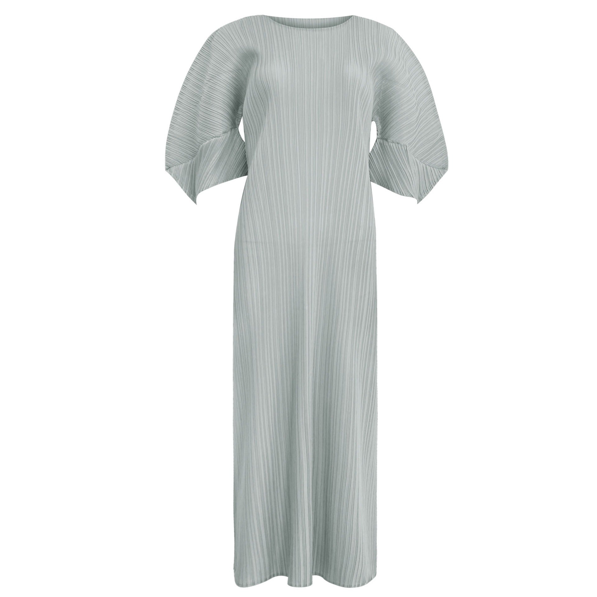Solid Folding Sleeve Pleated A-Line Dress