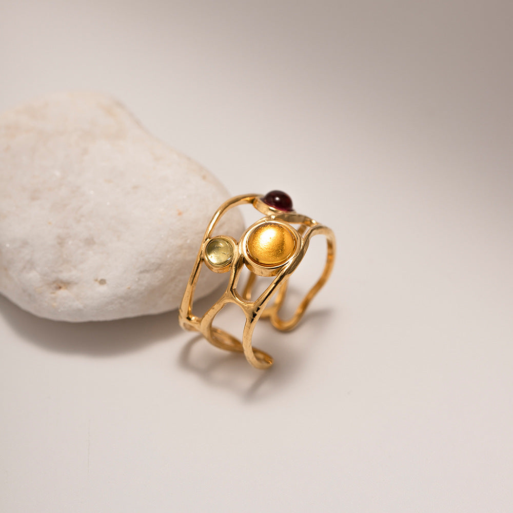 Pre Order:  Retro Gold-Plated Multicolor Resin Open Ring