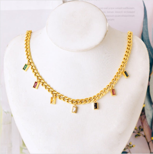 Pre Order:  Multicolor Charms Chain Link Necklace