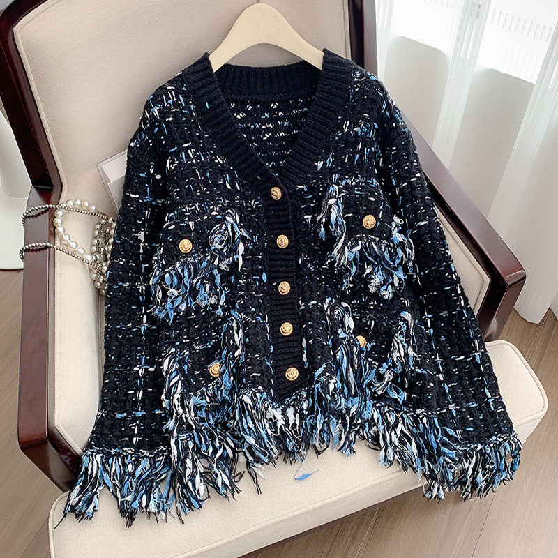 Knitted Tassels V-Neck Single-Breasted Cardigan Jacket