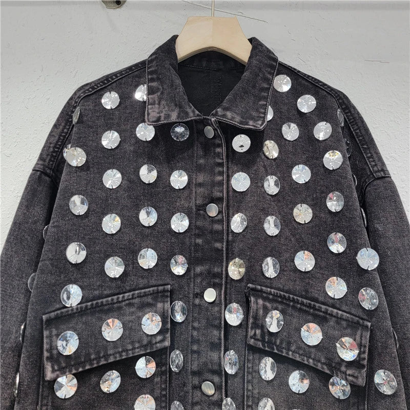 Pre Order:  Hand Sewn Diamond Loose Denim Jacket